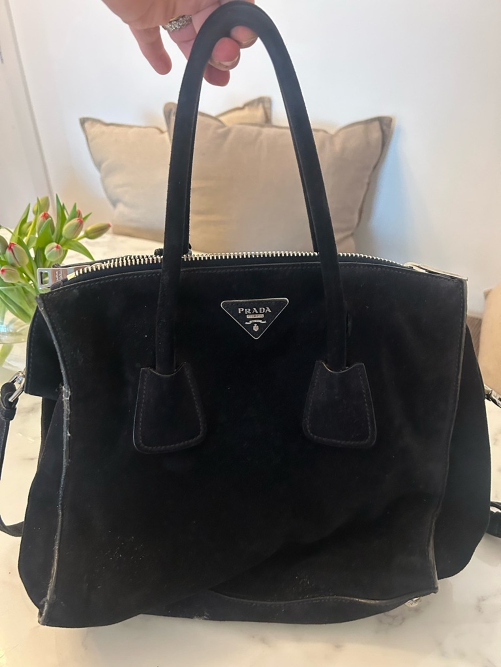 Prada Black Suede Satchel with Top Handles